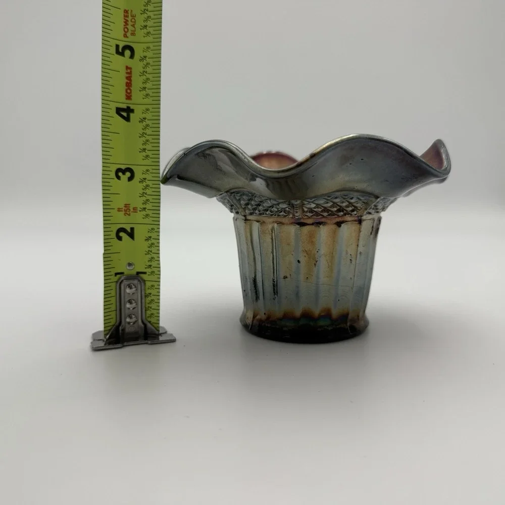 Northwood Amethyst Carnival Glass‎ Hat Case Lustre Fluted Diamond Trim Ribbed